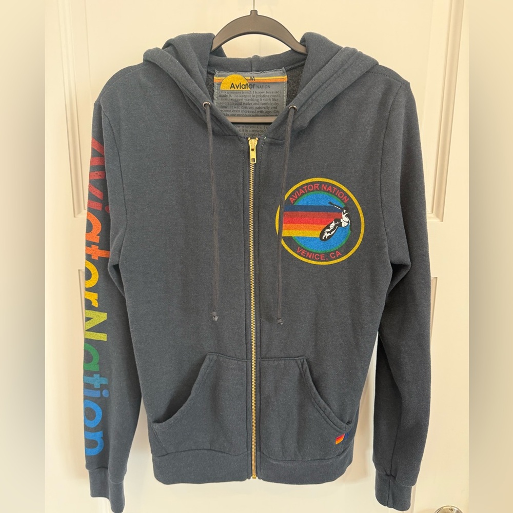 Aviator Nation Navy Hoodie with Gold Accents NWOT